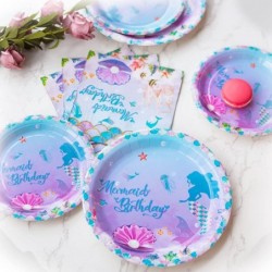 48 Pcs Mermaid Party Decorations Mermaid Birthday Party Supplies Plates and Napkins Sets Ocean Theme Dessert Plates Napkins f...