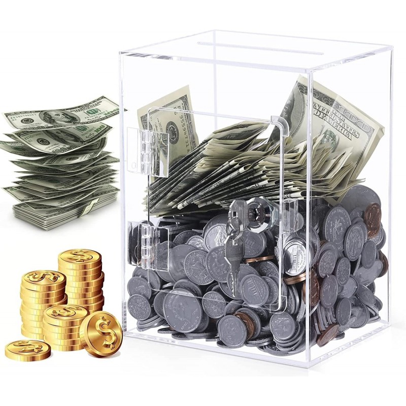 Piggy Bank with Lock and Keys for Reuse Clear Acrylic Money Bank for Kids Boys Girls Adults (2022 Upgraded New Version) $63.7...