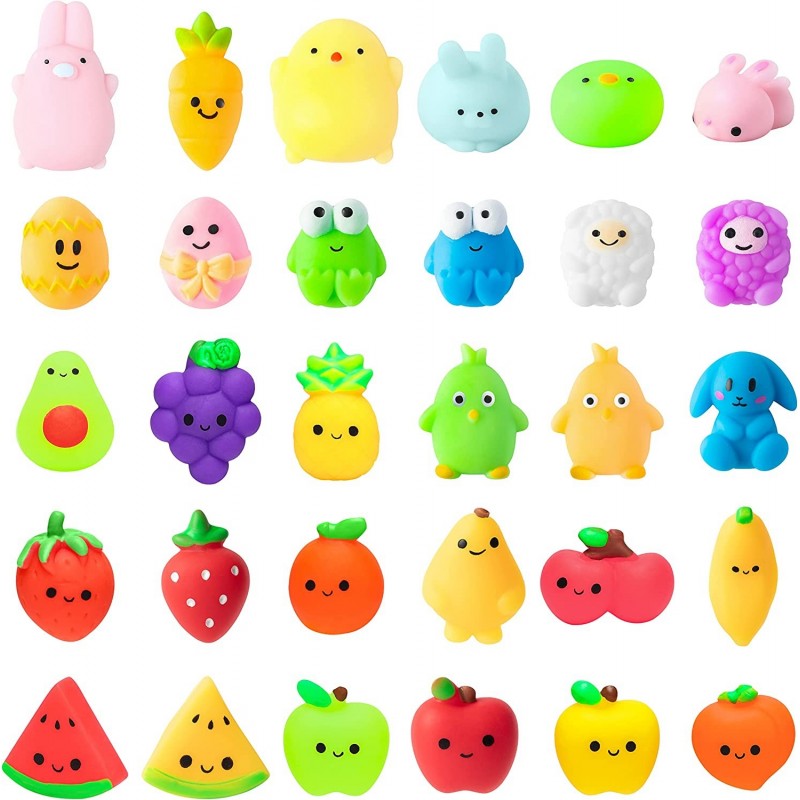 30Pcs Easter Mochi Squeeze Toys for Easter Party Favor Soft Kawaii Easter Bunny Chick Colorful Fruit Rabbit Stress Relief Han...