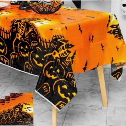 3pcs Halloween Plastic Tablecloth Waterproof Disposable Tablecloths of Different Sizes with Pumpkin Skeleton Bat Sunset and O...