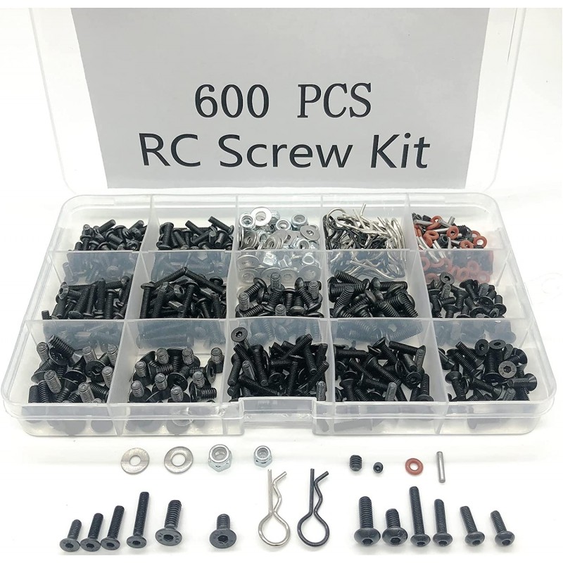 600pcs Universal RC Screw Kit Screws Assortment Set Hardware Fasteners for Traxxas Axial Redcat HPI Arrma SCX10 Losi 1/8 1/10...