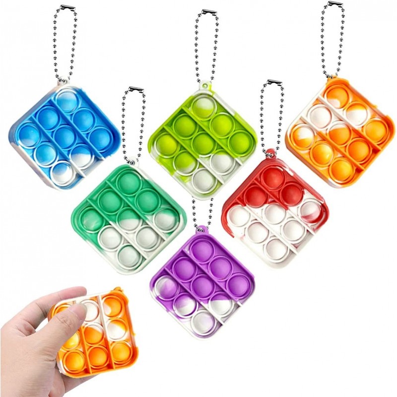 6Pcs Keychain Mini Pop Fidget Toys Push Pop Bubble Fidget Toy Simple Fidget Toy Stress Relief Hand Toys Autism Sensory Toy fo...