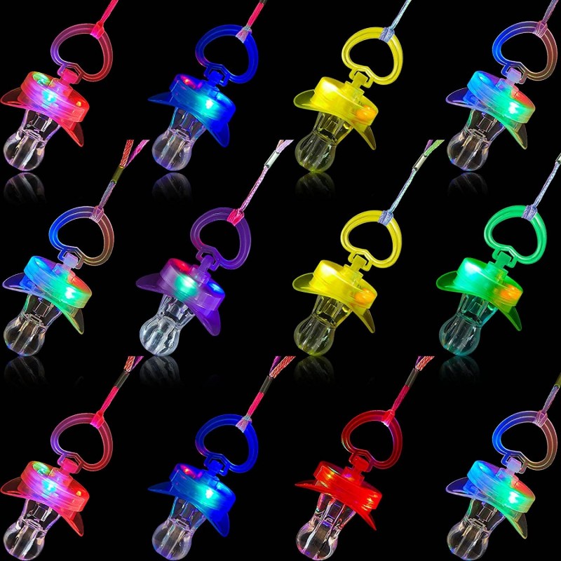 24 Pcs LED Light up Pacifier Necklace Toy Halloween Rave Pacifier Glowing Flashing LED Light up Pacifier for Teens and Adults...