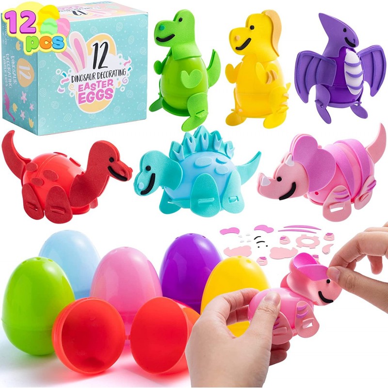 12 Sets Easter Dinosaur Deformation Eggs Toys 6 Different Dinosaur Filled Craft Kits with Colorful Easter Eggs for Kids Boys ...