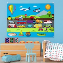 35Pcs Vehicle Felt Story Board Set 3.5Ft Transportation Theme Storytelling Cars Train Truck Planes Boats Early Learning Inter...