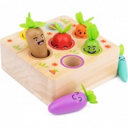 Color and Shapes Sorting Montessori Toys - Vegetables Carrot Harvest Game with Facial Expressions Moods - Wooden Toys for 2 3...