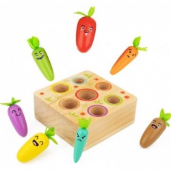 Color and Shapes Sorting Montessori Toys - Vegetables Carrot Harvest Game with Facial Expressions Moods - Wooden Toys for 2 3...