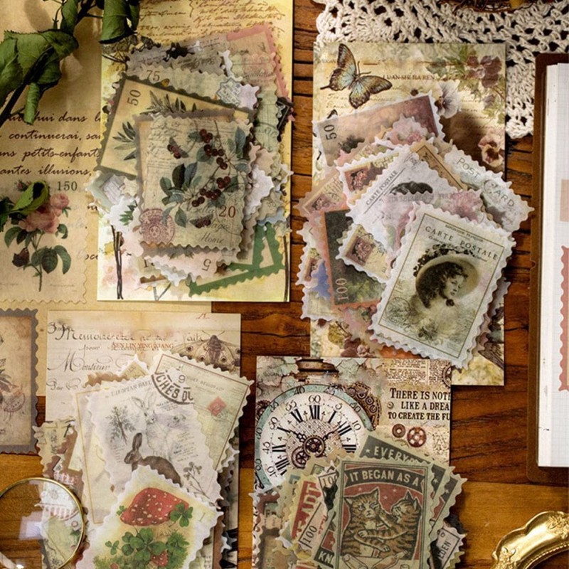 240 Pieces Vintage Plant Postage Stamp Stickers Flowers Aesthetic Journal Stickers Beauty Stickers for Scrapbooking Journalin...