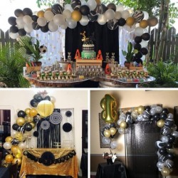 Gold and Black Balloons 70 pcs Black Balloons White Balloons Black Marble Balloons Gold Metallic Balloons Gold Confetti Ballo...