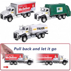 3 Pack Diecast Transport Vehicles Truck Toys Set Garbage Truck Tanker Truck Delivery Truck 1:50 Scale Pull Back Metal Model C...