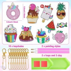 10 Sets 5D Diamond Painting Kits Keychain for Kids Make Your Own Diamond Art Kids Stickers Kit Paint by Number Gem Keychains ...