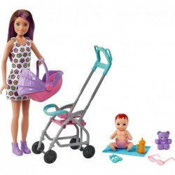 Skipper Babysitters Inc. Playset with Skipper Babysitter Doll (Brunette) Stroller Baby Doll & 5 Accessories Toy for 3 Year Ol...