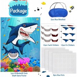 Pin The Fin on The Shark Games with 12 Pcs Fins Stickers 12 Pcs Teeth Stickers and 2 Pcs Blindfolds for Kids Shark Sea Birthd...