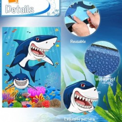 Pin The Fin on The Shark Games with 12 Pcs Fins Stickers 12 Pcs Teeth Stickers and 2 Pcs Blindfolds for Kids Shark Sea Birthd...