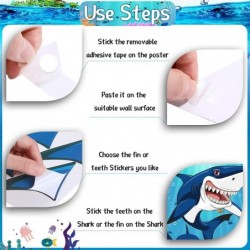 Pin The Fin on The Shark Games with 12 Pcs Fins Stickers 12 Pcs Teeth Stickers and 2 Pcs Blindfolds for Kids Shark Sea Birthd...