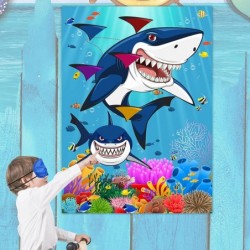 Pin The Fin on The Shark Games with 12 Pcs Fins Stickers 12 Pcs Teeth Stickers and 2 Pcs Blindfolds for Kids Shark Sea Birthd...