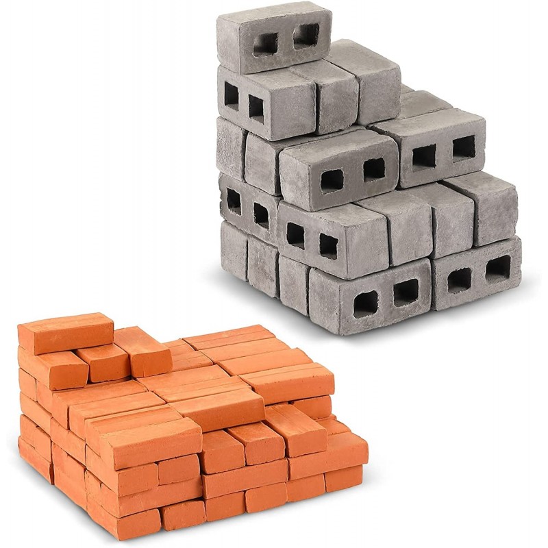 30 Pieces 1/12 Mini Cinder Blocks and 70 Pieces 1/16 Mini Red Bricks Miniature Bricks DIY Fake Bricks for Miniature Model Bui...