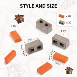 30 Pieces 1/12 Mini Cinder Blocks and 70 Pieces 1/16 Mini Red Bricks Miniature Bricks DIY Fake Bricks for Miniature Model Bui...