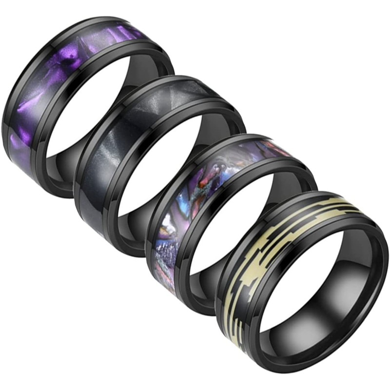 4PCS Rings for Men Black Ring Set Spinner Rings for Anxiety Stress Mens Fidget Band Rings Titanium Rings for Women Fidget Rin...