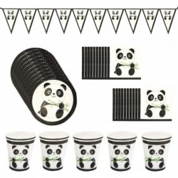 Panda Party Supplies 121 Pcs Panda Disposable Tableware Set with Panda Plates Cups Napkins Straws Banner Tablecloth Popcorn B...