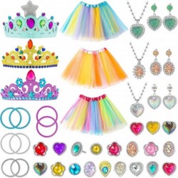 43Pcs Princess Dress Up Jewelry Toys Set Rainbow Color Ballet Tutu Skirts Crowns Necklaces Adjustable Jewel Rings Earrings Br...