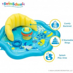 Baby Splash Play Mat – Inflatable Play Pool for Babies & Infants with Backrest – Includes Baby Water Toy Rings– Seafoam Blue ...