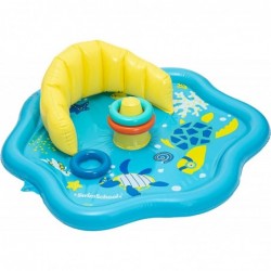 Baby Splash Play Mat – Inflatable Play Pool for Babies & Infants with Backrest – Includes Baby Water Toy Rings– Seafoam Blue ...