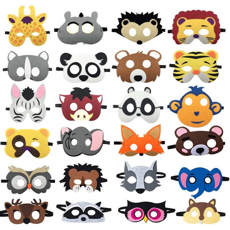 24 Packs Animal Masks Party Favors for Kids Toys Set Dress Up Birthday Festival Christmas Halloween Cosplay Safari Party Supp...