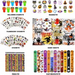 Halloween Party Favors Set Treat for Kids 12 Pack Goody Bags with Pencils Tattoo Stickers Slap Bracelets Stamps Erasers Hallo...