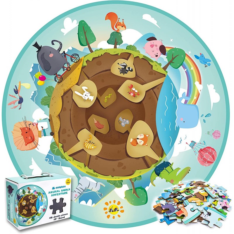 Puzzles for Kids Ages 3-8 Cool 48 PCS Large Jigsaw Puzzles Unique Earth Animal Puzzle Toddler Puzzles Children Learning Educa...