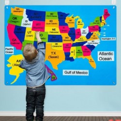 United States Map Felt-Board Stories Set 54Pcs Preschool Laminated Large USA Maps Poster Write on Capitals States Early Learn...