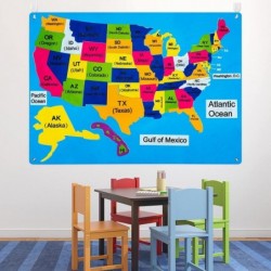 United States Map Felt-Board Stories Set 54Pcs Preschool Laminated Large USA Maps Poster Write on Capitals States Early Learn...