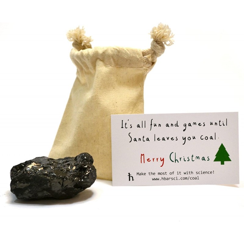 Santa's Scientific Christmas Coal Premium Cotton Bag and 1 Large Lump (2.5" x 2" x 1.5" Approx. - Egg or Golf Ball Sized) - G...