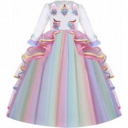 Girls Unicorn Birthday Princess Long Sleeve Wedding Pageant Party Maxi Dress Halloween Carnival Costume w/Headband $43.87 Kid...