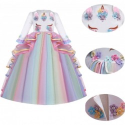 Girls Unicorn Birthday Princess Long Sleeve Wedding Pageant Party Maxi Dress Halloween Carnival Costume w/Headband $43.87 Kid...