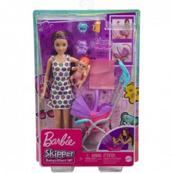 Skipper Babysitters Inc. Playset with Skipper Babysitter Doll (Brunette) Stroller Baby Doll & 5 Accessories Toy for 3 Year Ol...