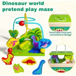 Wooden Baby Activity Cube 6-in-1 Montessori Toys Dinosaur Play Center Blocks Kids Bead Maze Shape Sorter Sensory Toys for Tod...