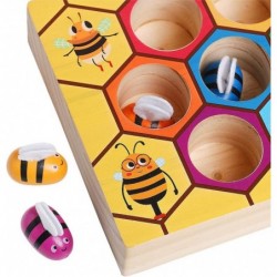 Fine Motor Toys Matching Game Toddler Learning Toys Montessori Wooden Lovely Bee Hive Toys Color Sorting for Baby Early Educa...