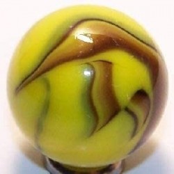 Big Game Toys~1X Gold Finch Mammoth Marble 1 5/8" (42mm) w/Display Stand Glass Ball Large Huge Yellow Black Shooter Swirl $15...