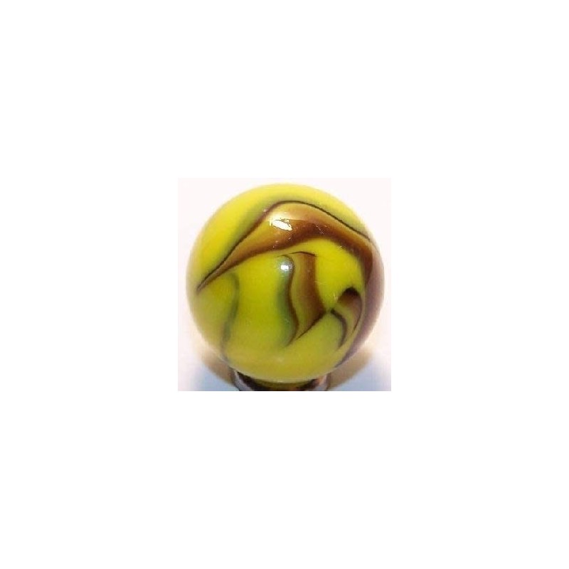 Big Game Toys~1X Gold Finch Mammoth Marble 1 5/8" (42mm) w/Display Stand Glass Ball Large Huge Yellow Black Shooter Swirl $15...