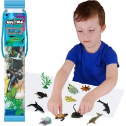 Cubitube - Ocean from Deluxebase. 11 Piece Small Sea Life Figurines and Play Accessories Collection. Reusable plastic storage...