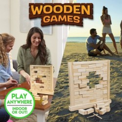 Wood Block Tumbling Game - Brick Blocks Wooden Tower Stacking Game for Adults - Fun Indoor + Outdoor Tailgate + Party Game - ...