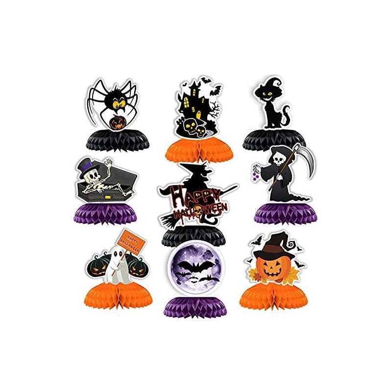 9 PCS Halloween Party Honeycomb Centerpieces Halloween Honeycomb Centerpieces Paper Fan Centerpieces Pumpkin Ghost Spider Bat...