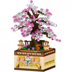 Pink Sakura Tree Building Toy Sets DIY Building Blocks Music Box Spring Festival Holiday Construction Toy Gift for Boys Girls...