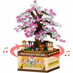 Pink Sakura Tree Building Toy Sets DIY Building Blocks Music Box Spring Festival Holiday Construction Toy Gift for Boys Girls...