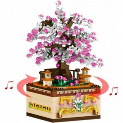 Pink Sakura Tree Building Toy Sets DIY Building Blocks Music Box Spring Festival Holiday Construction Toy Gift for Boys Girls...