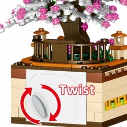 Pink Sakura Tree Building Toy Sets DIY Building Blocks Music Box Spring Festival Holiday Construction Toy Gift for Boys Girls...