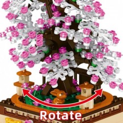 Pink Sakura Tree Building Toy Sets DIY Building Blocks Music Box Spring Festival Holiday Construction Toy Gift for Boys Girls...