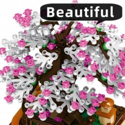 Pink Sakura Tree Building Toy Sets DIY Building Blocks Music Box Spring Festival Holiday Construction Toy Gift for Boys Girls...