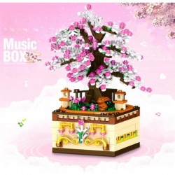 Pink Sakura Tree Building Toy Sets DIY Building Blocks Music Box Spring Festival Holiday Construction Toy Gift for Boys Girls...